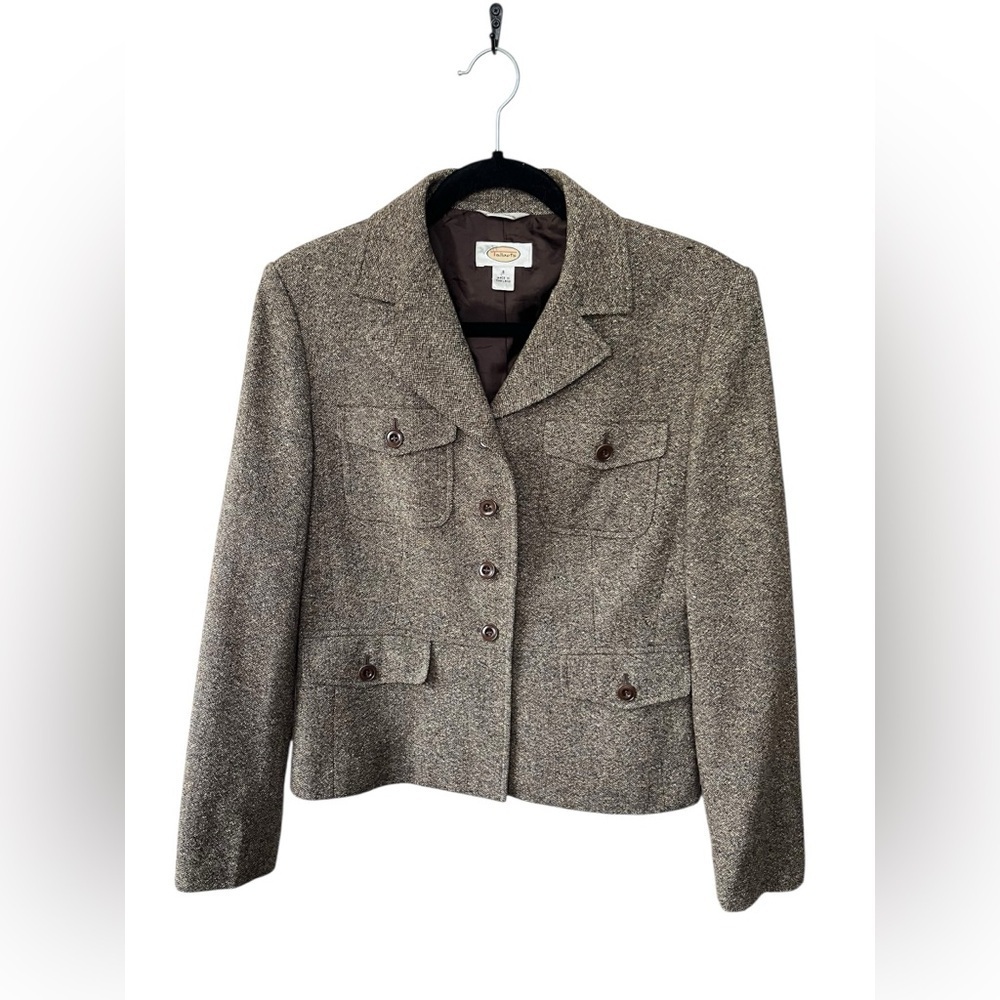Talbots Classic Brown Wool Tweed Blazer, Size 8